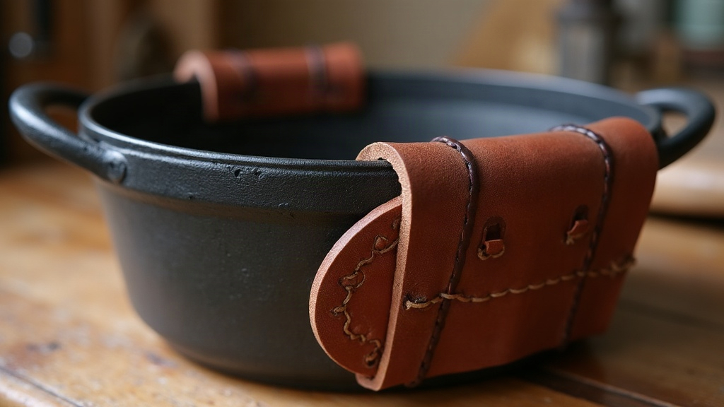 Removable Leather Handle Wrap for Cast-Iron Dutch Oven Bails